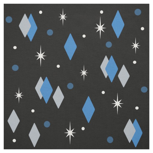 Space Age Diamonds Blue Black Gray Stoff (Muster)