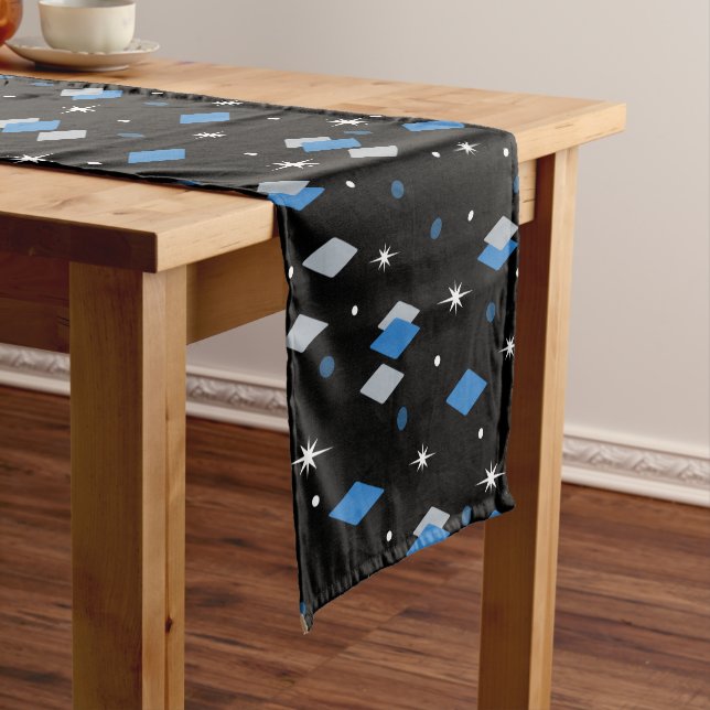 Space Age Diamonds Blue Black Kurzer Tischläufer (Beispiel)