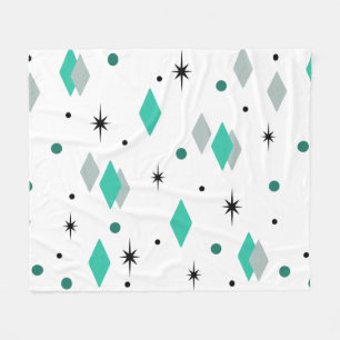 Space Age Diamonds Türkis White Fleecedecke