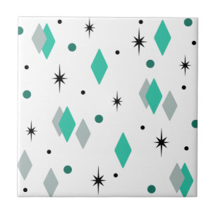 Space Age Diamonds Türkis White Fliese