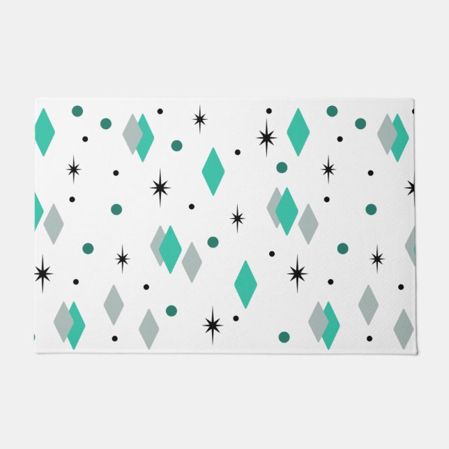 Space Age Diamonds Türkis White Fußmatte (Vorderseite)