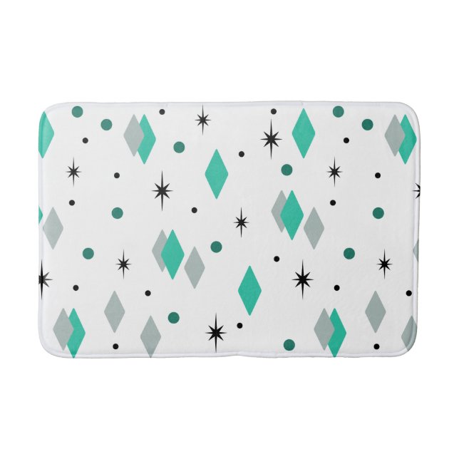 Space Age Diamonds Turquoise White Badematte (Vorderseite)