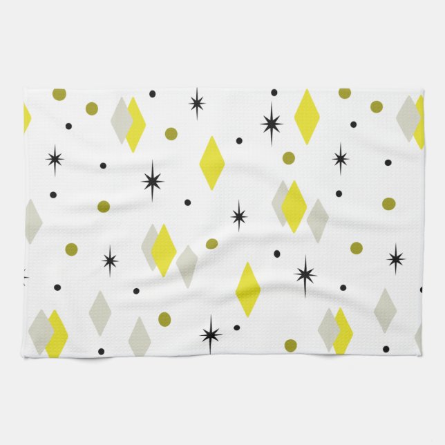 Space Age Diamonds Yellow Grey White Geschirrtuch (Horizontal)