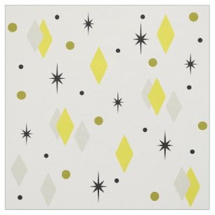 Space Age Diamonds Yellow Grey White Stoff