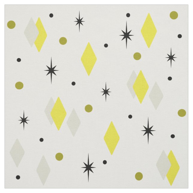 Space Age Diamonds Yellow Grey White Stoff (Muster)