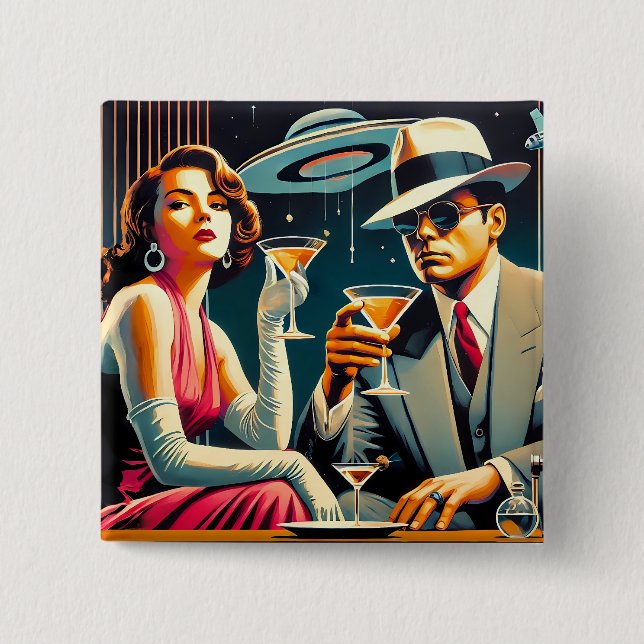 Space Age Las Vegas Gangster Martini Party Button (Vorderseite)