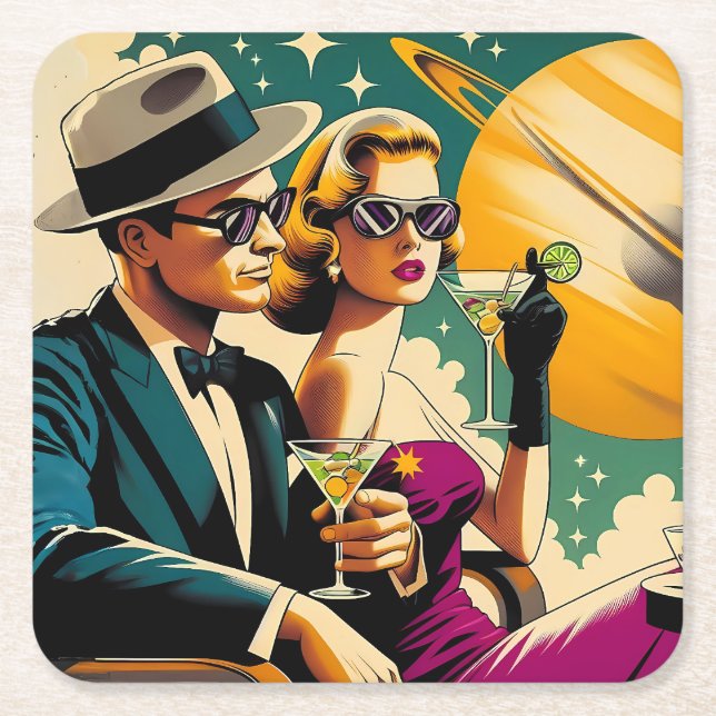 Space Age Las Vegas Martini Gangster Party Rechteckiger Pappuntersetzer (Vorderseite)