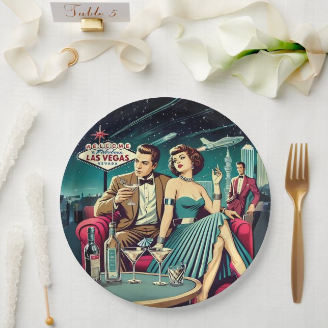 Space Age Las Vegas Martini-Party Pappteller (Hochzeit)