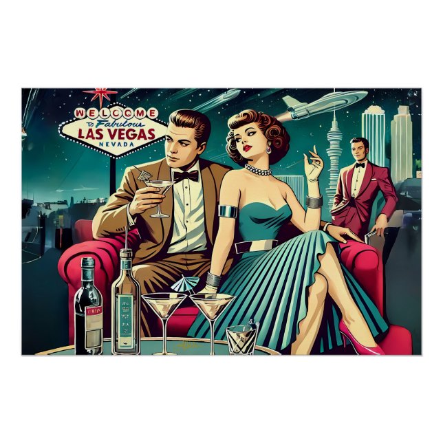 Space Age Las Vegas Martini-Party Poster (Vorderseite)