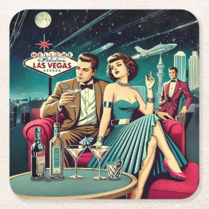 Space Age Las Vegas Martini-Party Rechteckiger Pappuntersetzer