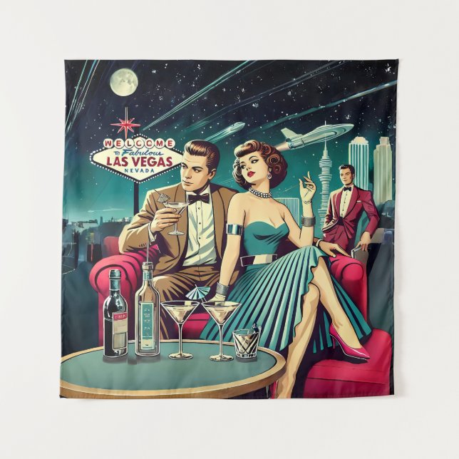 Space Age Las Vegas Martini-Party Wandteppich (Vorderseite)