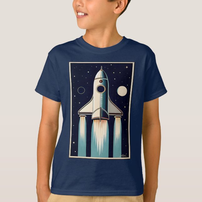 Space Age Retro 50s Rocket Ship T-Shirt (Vorderseite)