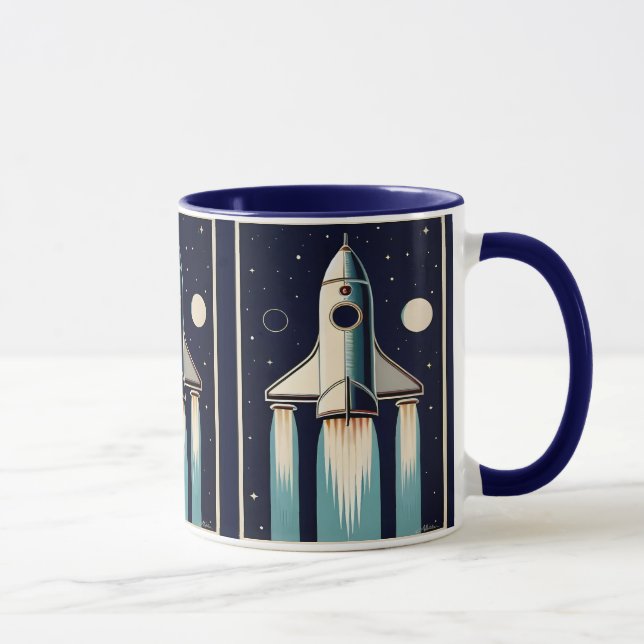 Space Age Retro 50s Rocket Ship Tasse (Rechts)