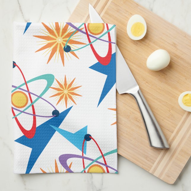 Space Age Retro mehrfarbiges Muster Geschirrtuch (Viertel Falte)