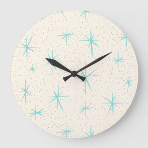 Space Age Türkis Sternenexplosionen Acryl Wanduhr