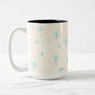 Space Age Türkis Sternenexplosionen Zweifarben-Tas Zweifarbige Tasse