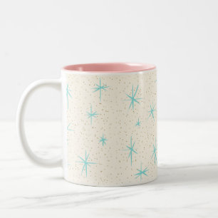 Space Age Türkis Sternenexplosionen Zweifarben-Tas Zweifarbige Tasse