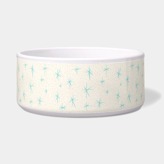 Space Age Turquoise Starburst Ceramic Dog Bowl Napf (Vorderseite)