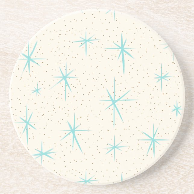 Space Age Turquoise Starbursts Sandstone Coaster Getränkeuntersetzer (Vorne)