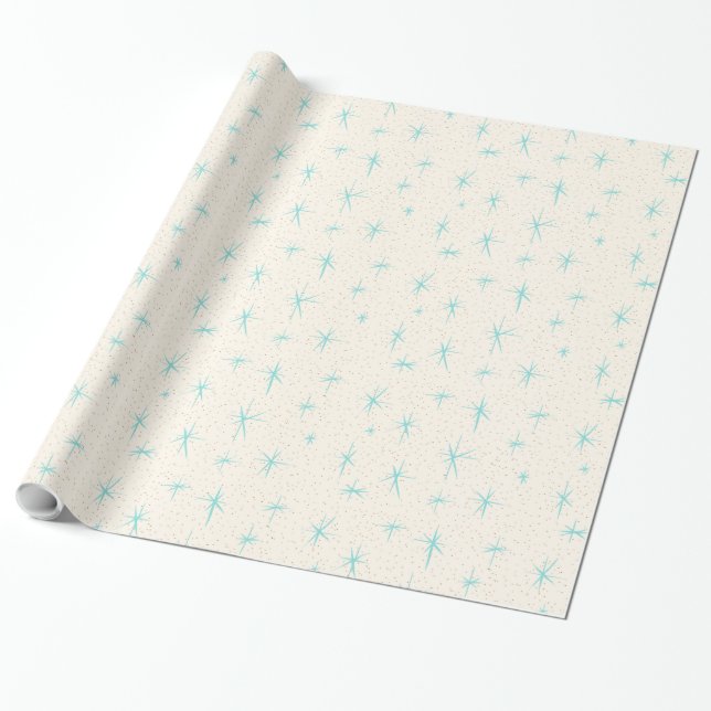 Space Age Turquoise Starbursts Wrapping Paper Geschenkpapier (Ungerollt)