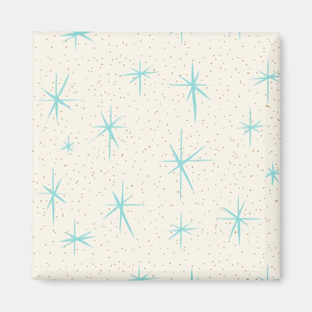Space Age Turquoise Sternexplosionen Square Magnet (Vorne)