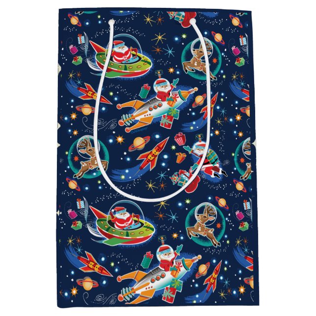 Space Age Weihnachtsgeschenktasche Mittlere Geschenktüte (Vorderseite)