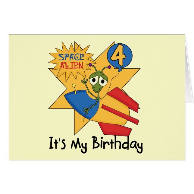 Space Alien 4. Geburtstag T - Shirt und Geschenke (Vorderseite (Horizontal))