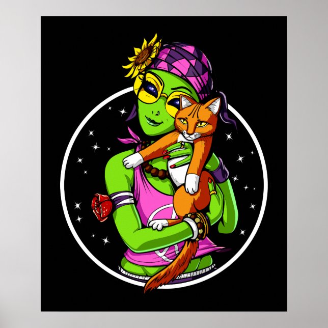 Space Alien Cat Niedlich Kitten Poster (Vorne)