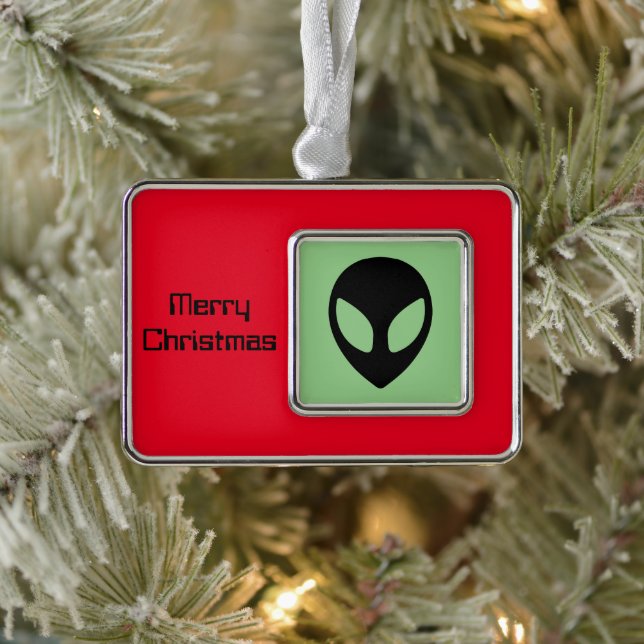Space Alien Extraterrestrial Sein Rahmen-Ornament Silber (Baum)