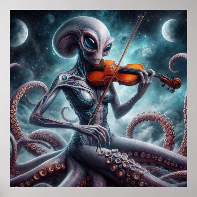 Space Alien Femail Octopus Violin Player 03X Poster (Vorne)