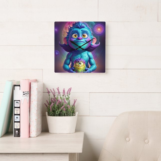 Space Alien & Friend Quadratische Wanduhr (Lesesaal)