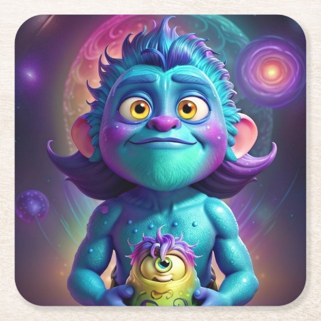 Space Alien & Friend  Rechteckiger Pappuntersetzer (Vorderseite)