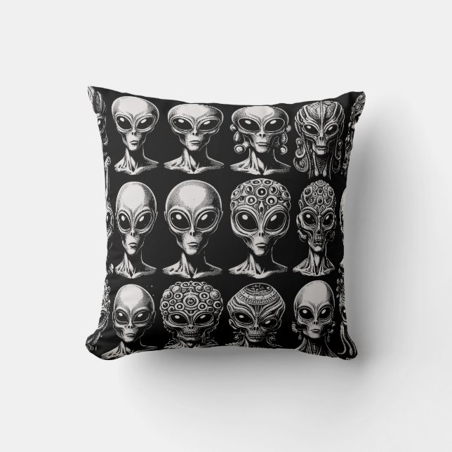 Space Alien Heads Extraterrestrial Sci Fi Kissen (Vorderseite)