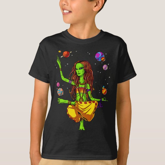Space Alien Hippie Yoga Zen Meditation Psychedelic T-Shirt (Vorderseite)