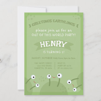 Space Alien Invitation for Birthday Party UFO Einladung