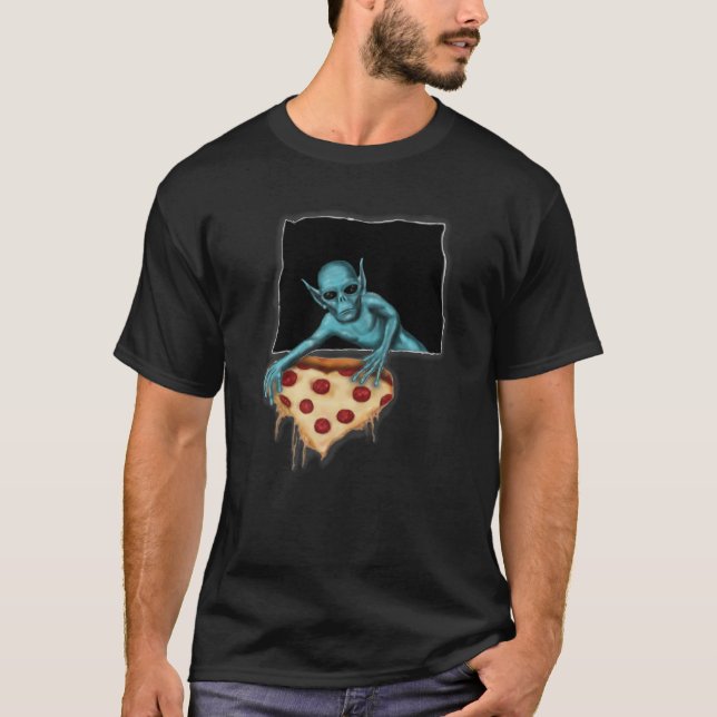 Space Alien UFO Creature Pizza Lover T-Shirt (Vorderseite)