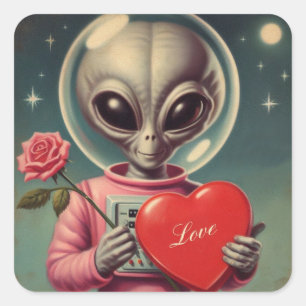 Space Alien Valentine Sci Fi Romantic Valentine Quadratischer Aufkleber