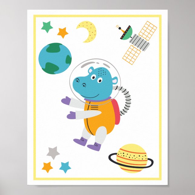 Space Animals Art Print Hippo Poster (Vorne)