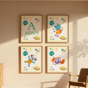 Space Animals Art Print Hippo Poster
