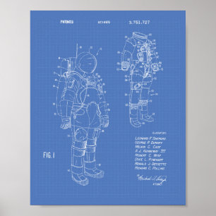 Space Anzug 1973 Patentart - Blueprint Poster
