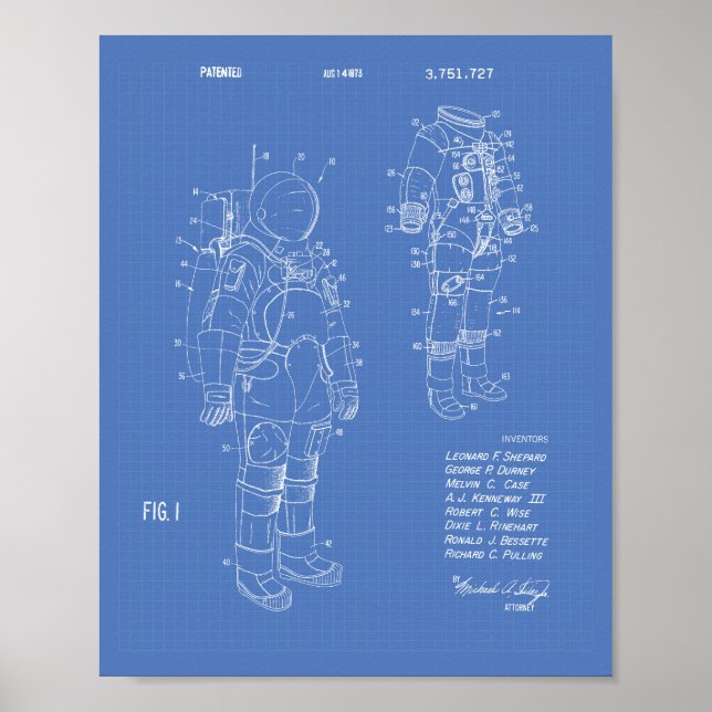 Space Anzug 1973 Patentart - Blueprint Poster (Vorne)