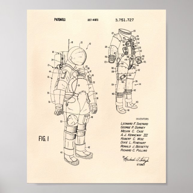 Space Anzug 1973 Patentart - Old Peper Poster (Vorne)