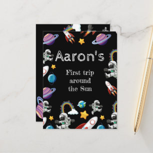 Space Astronaut Black First Birthday Party Postkarte