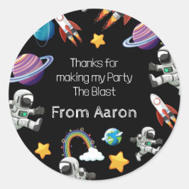 Space Astronaut Black First Birthday Party Runder Aufkleber