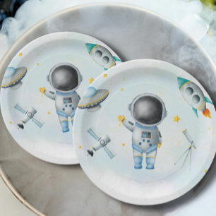 Space Astronaut Boy Raketen ufo stars Baby Dusche Pappteller
