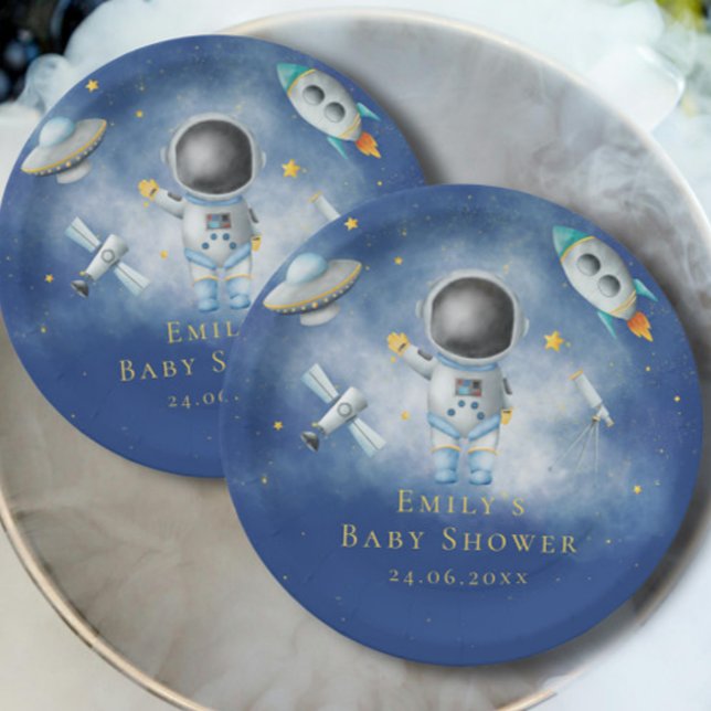 Space Astronaut Boy Raketen ufo stars Baby Dusche Pappteller (Von Creator hochgeladen)