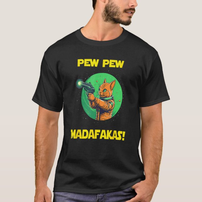 Space Astronaut Pew Madafakas Abyssinian Cat T-Shirt (Vorderseite)