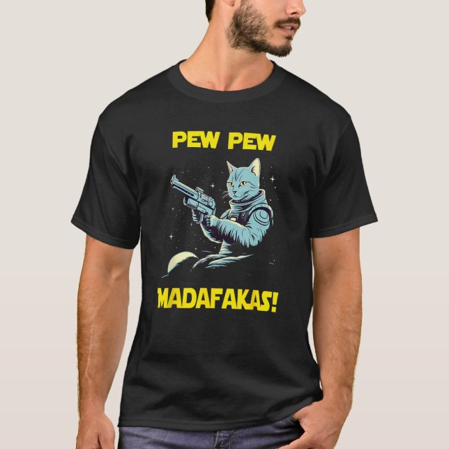 Space Astronaut Pew Madafakas Egyptian Mau Cat T-Shirt (Vorderseite)