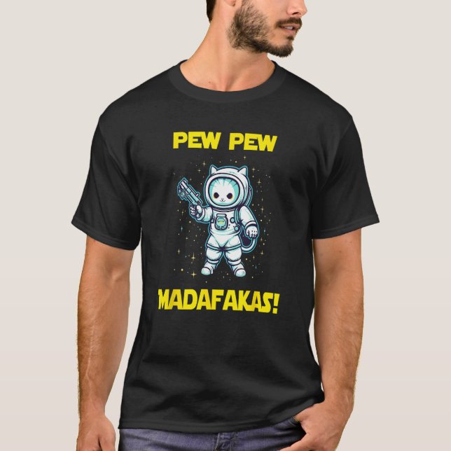 Space Astronaut Pew Madafakas Maneki Neko Cat T-Shirt (Vorderseite)