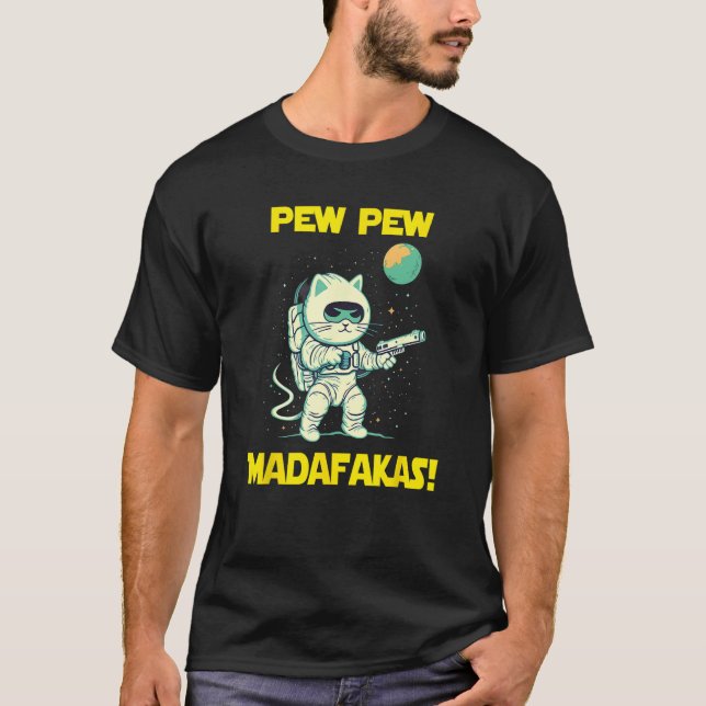 Space Astronaut Pew Madafakas Ragamuffin Cat T-Shirt (Vorderseite)